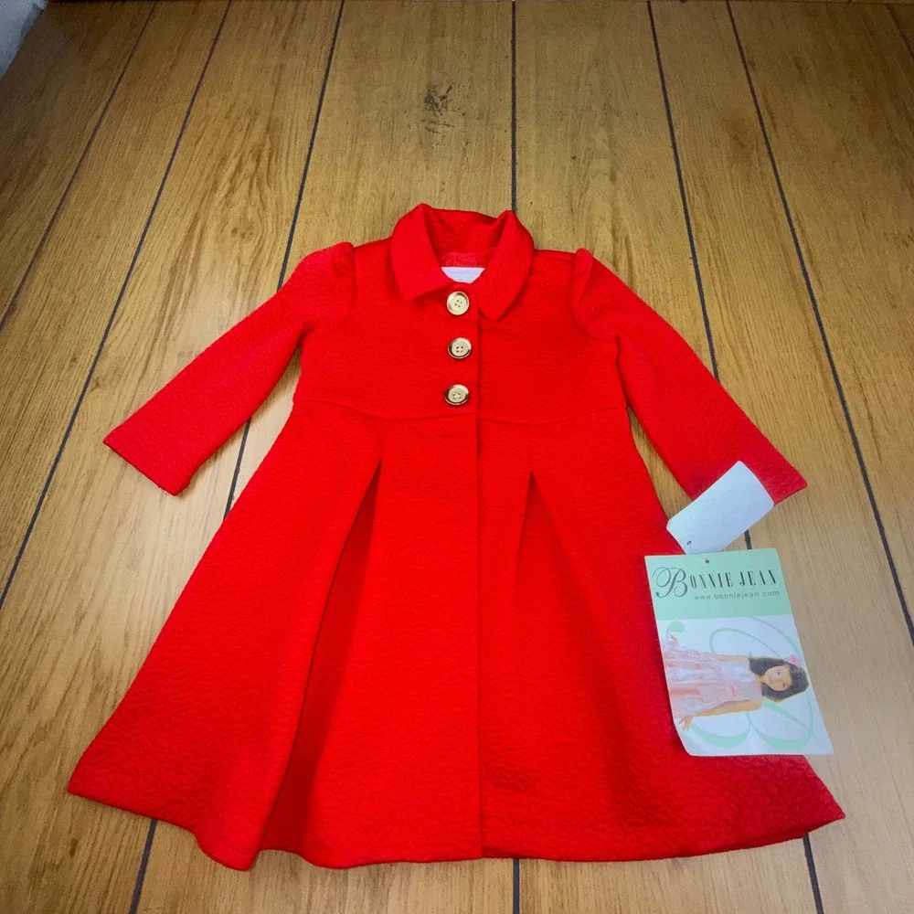 Bonnie Jean Baby Girl Red Textured‎ A-Line Dress Coat 18M X13341-CL